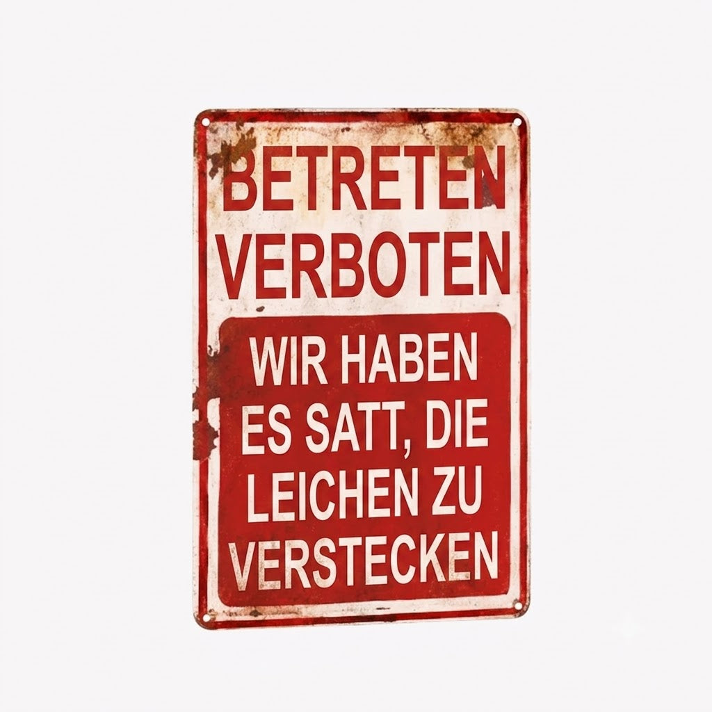 BETRETEN VERBOTEN. WIR HABEN ES SATT, DIE LEICHEN ZU VERSTECKEN.