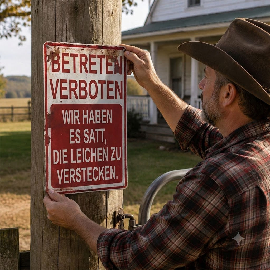 BETRETEN VERBOTEN. WIR HABEN ES SATT, DIE LEICHEN ZU VERSTECKEN.