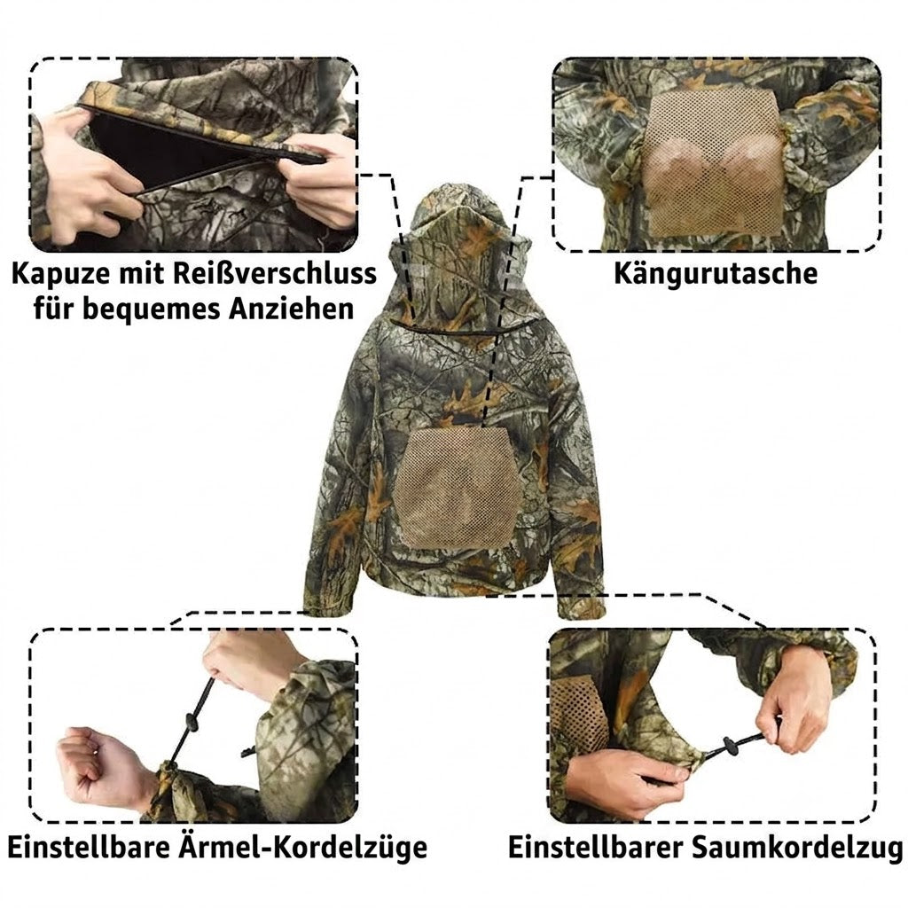 Tarnanzug mit integriertem Mückenschutz – Atmungsaktiver Insektenschutz für Jagd & Outdoor